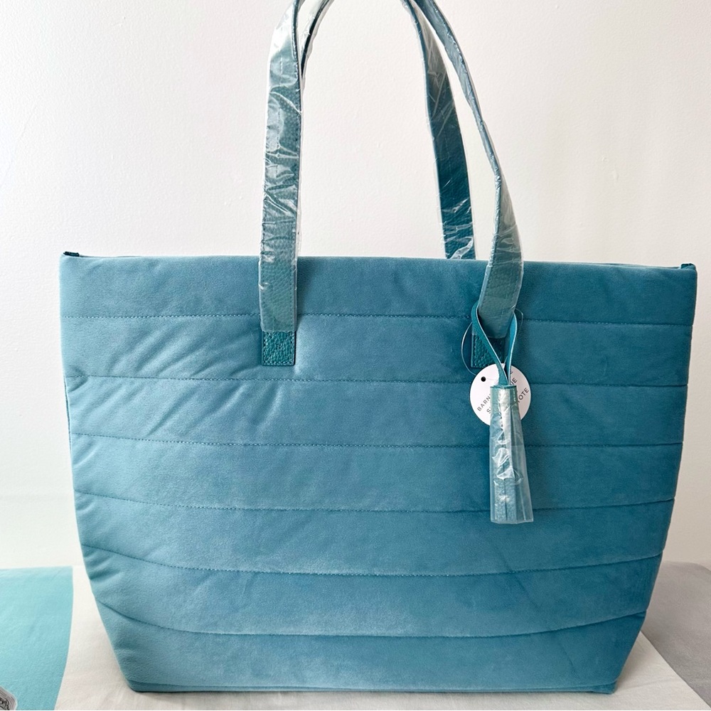 Silver Blue Quilted Velvet Tote - Picture 3 of 8
